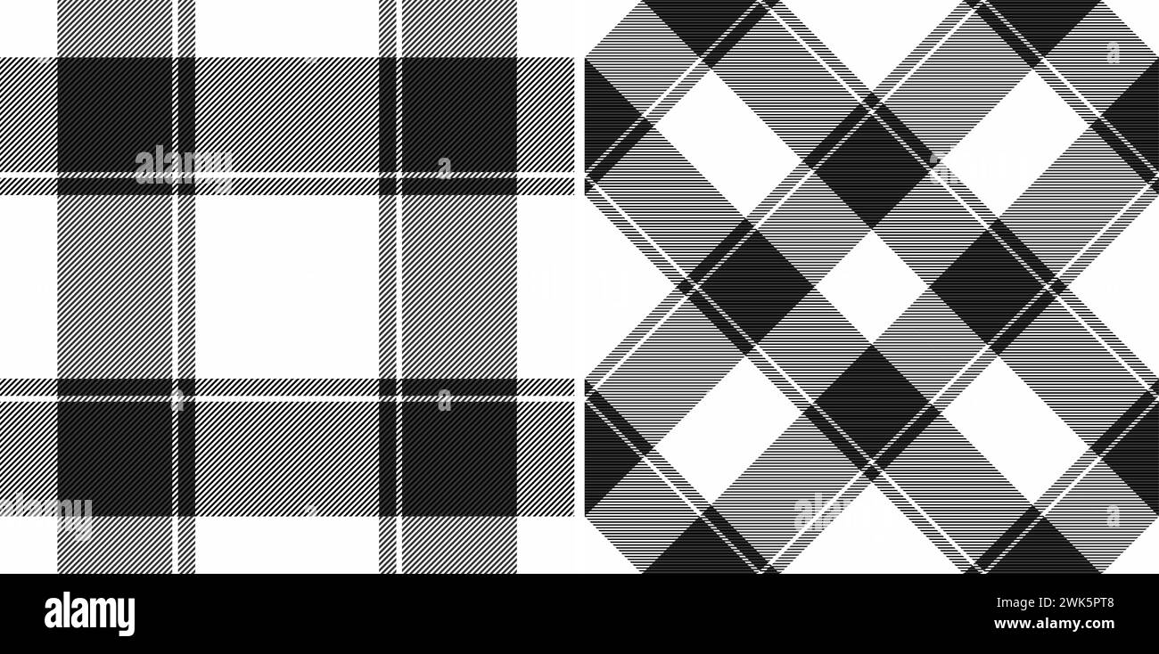 Pattern tartan texture of plaid check fabric with a background seamless vector textile. Set in monochrome colours of mixed straight strip design. Stock Vector
