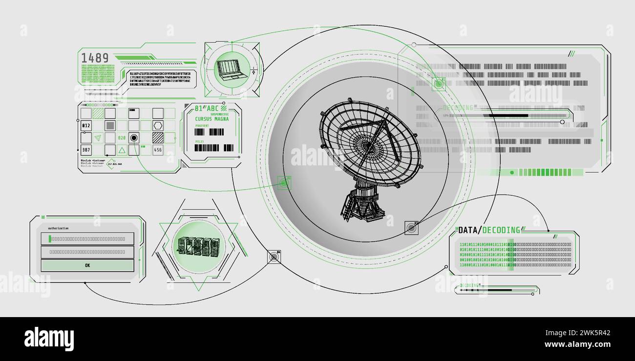 HUD interface for processing and storing radio telescope data. Stock Vector