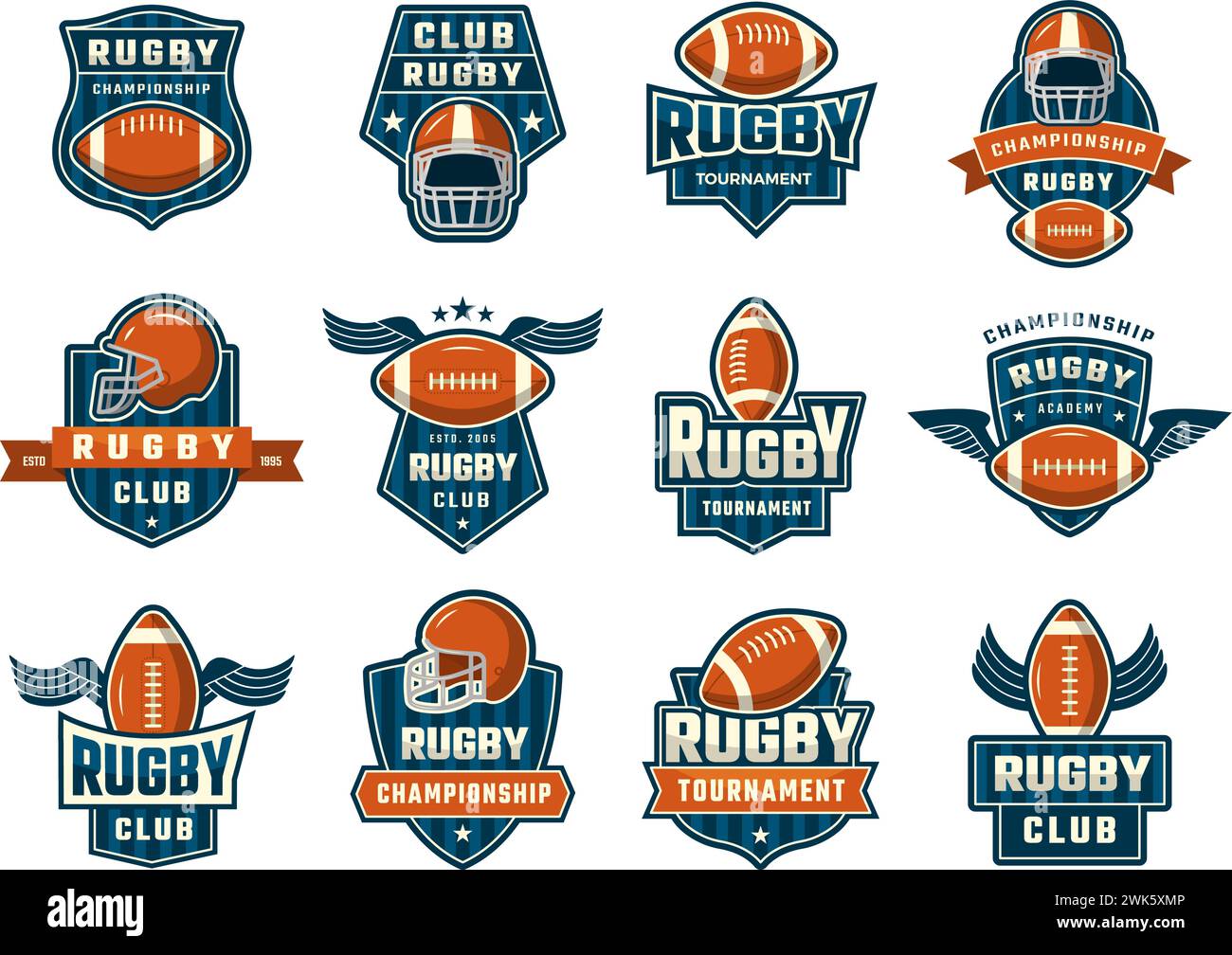 Rugby labels. Sport team badges recent vector rugby identity logos collection Stock Vector