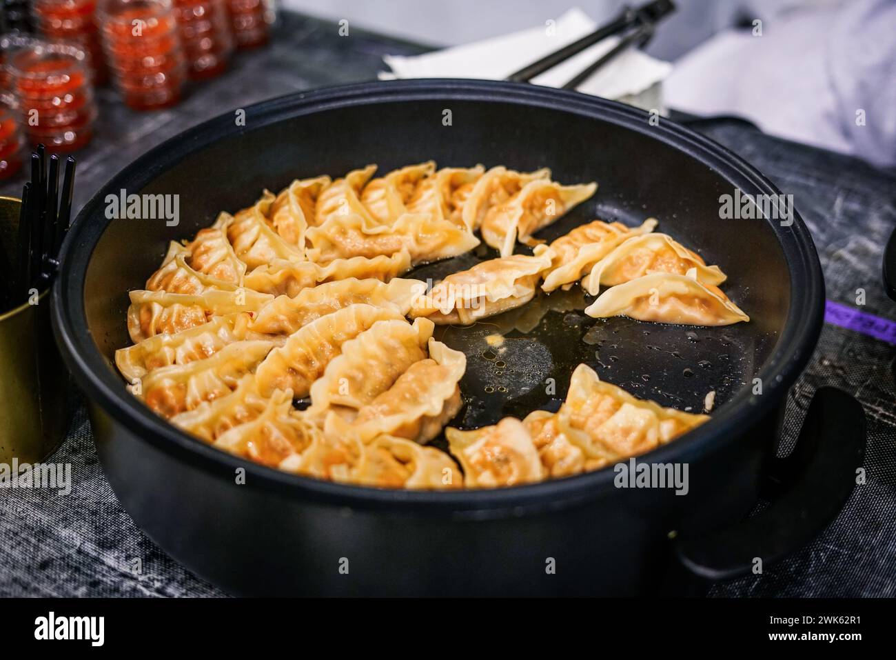 Gyoza dumplings. Japanese cuisine. Close up. Stock Photo