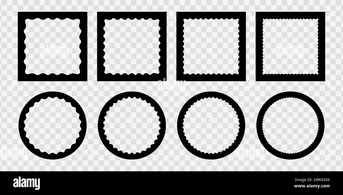 Set of square and round photo or picture frames with wavy inner borders
