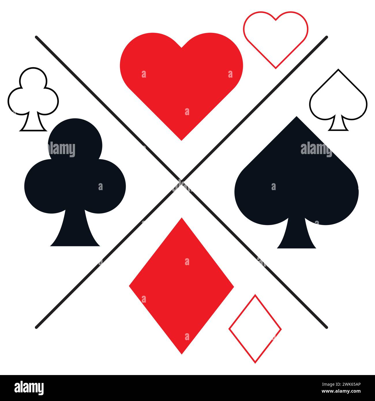 Poker playing cards suit set vector symbols illustration. Stock Vector