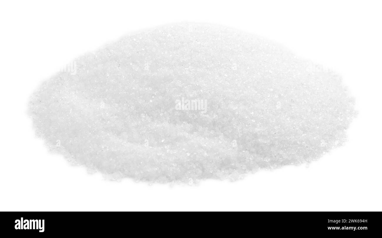 Pile of granulated sugar isolated on white Stock Photo