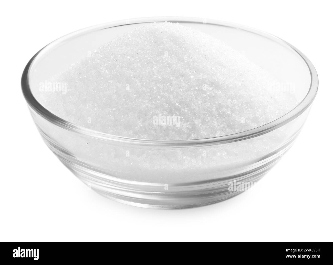 Granulated sugar in bowl isolated on white Stock Photo