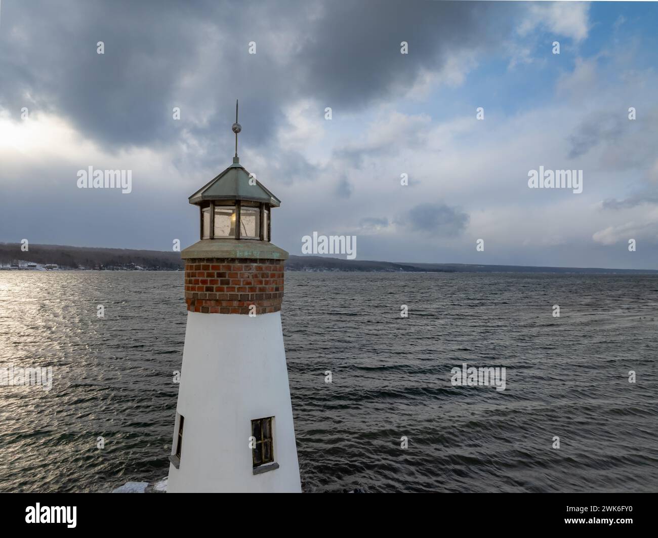 Winter photo of the Myers Point Lighthouse at Myers Park in Lansing NY