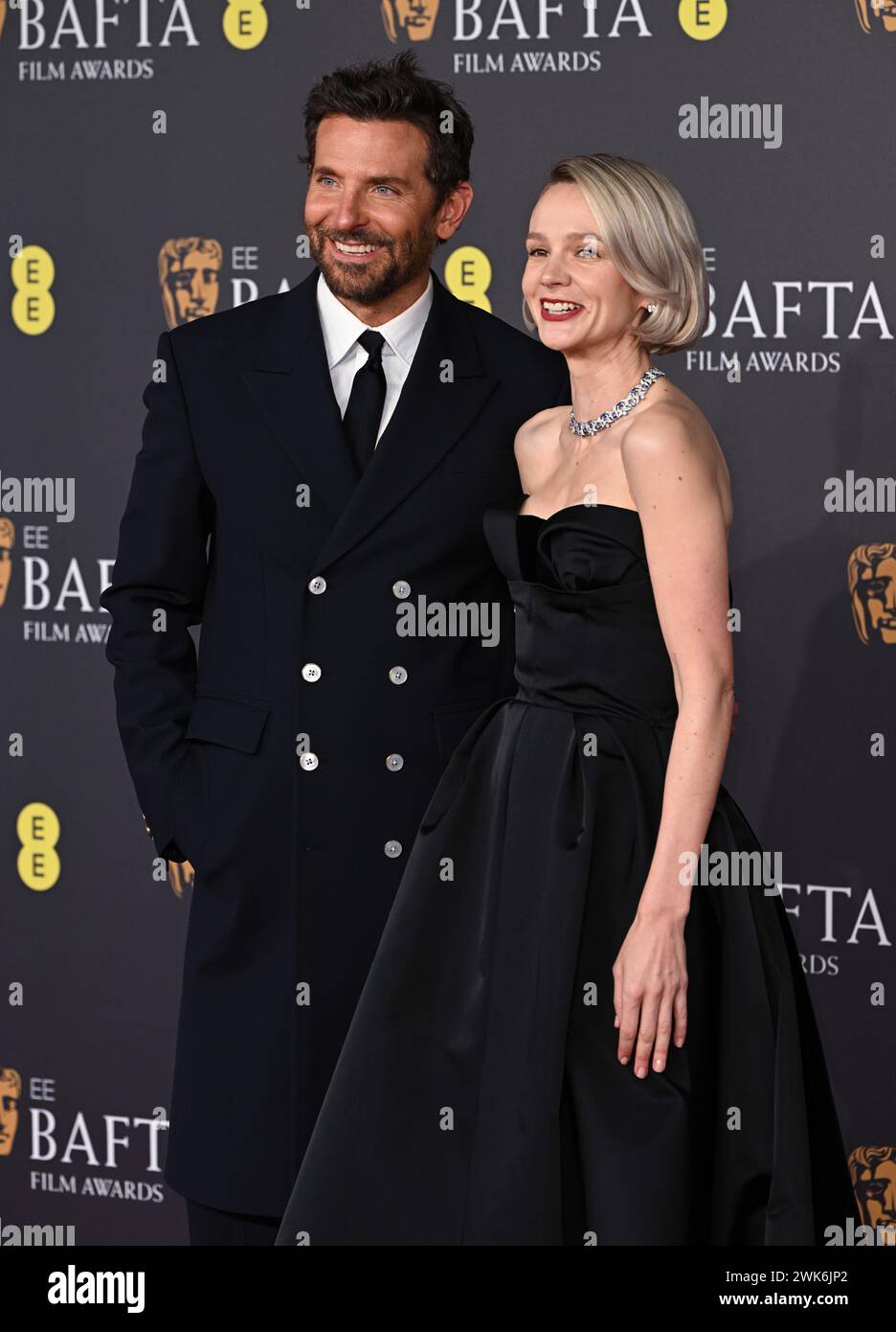 London, UK. February 18th, 2024. Bradley Cooper and Carey Mulligan arriving at the 2024 EE BAFTA Film Awards, Royal Festival Hall. Credit: Doug Peters/EMPICS/Alamy Live News Stock Photo