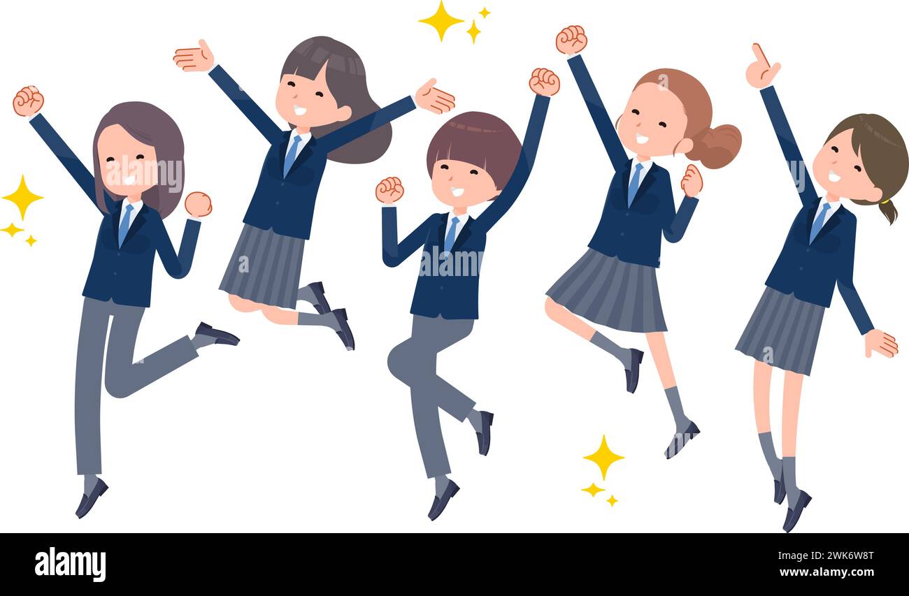 Female students jumping. Vector art that is easy to edit. Stock Vector