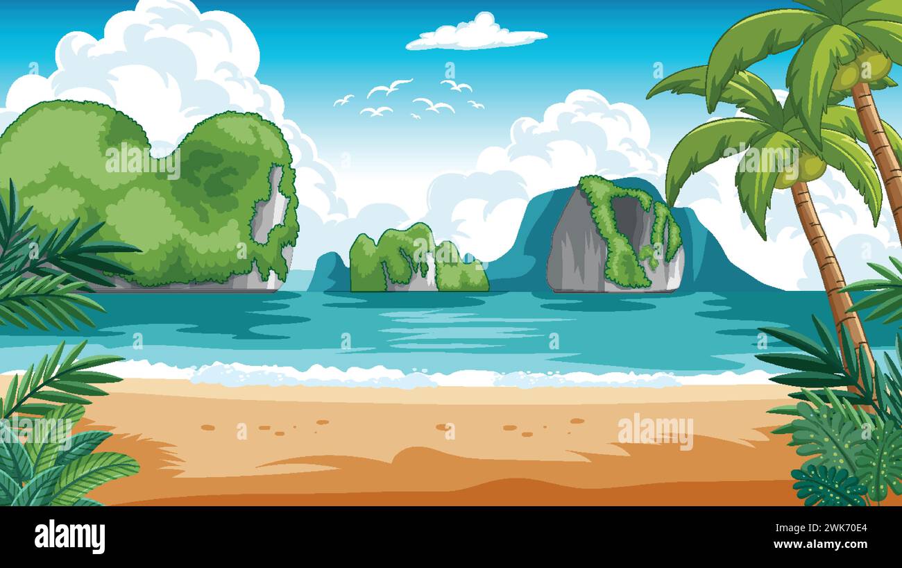 Vector illustration of a serene tropical beach Stock Vector Image & Art ...