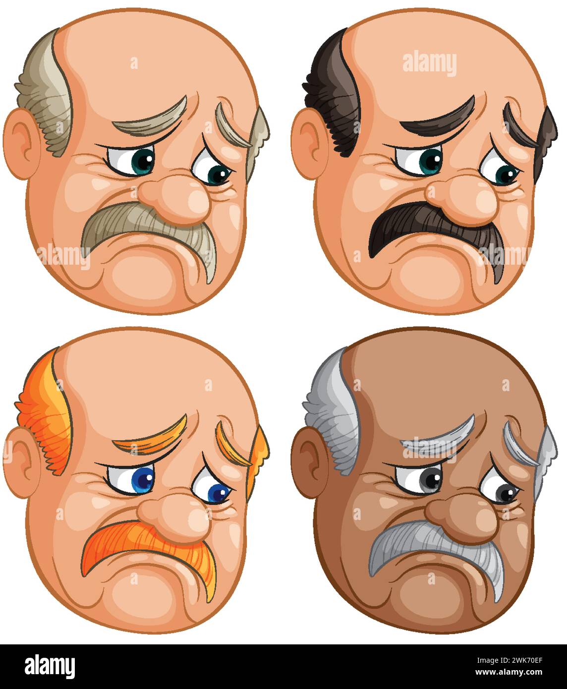 Four vector illustrations of an elderly man's emotions Stock Vector