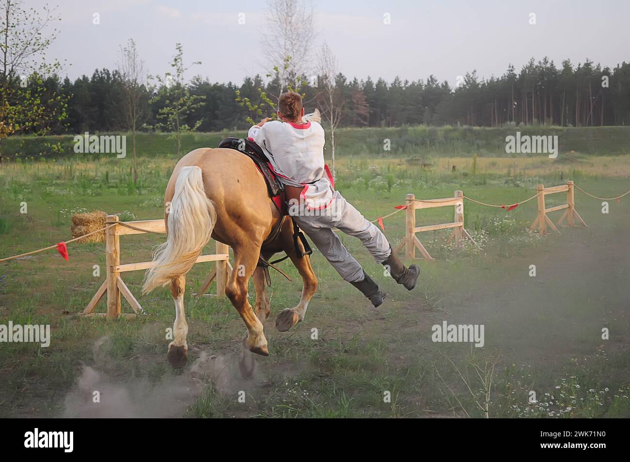 Kyiv, Ukraine. July 06, 2013. the rider performs in a traditional equestrian show on the occasion of the summer solstice in eastern europe. Stock Photo