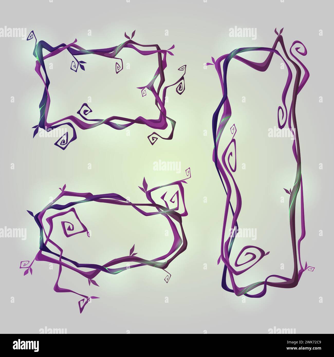 Spooky dry liana vines with glow and twisted branches in form of