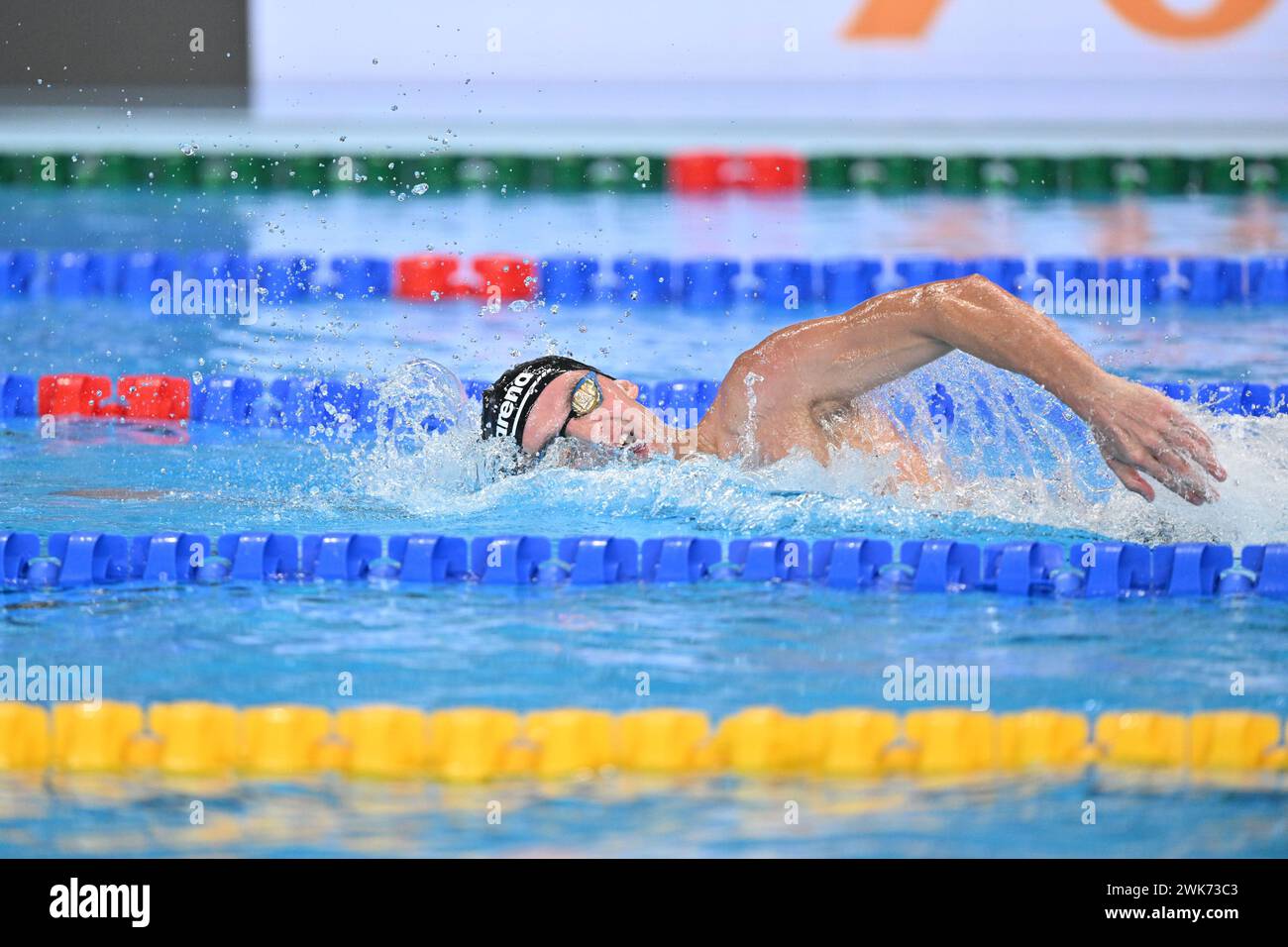 Doha, Qatar. 18th Feb, 2024. Lewis Clareburt of New Zealand competes ...