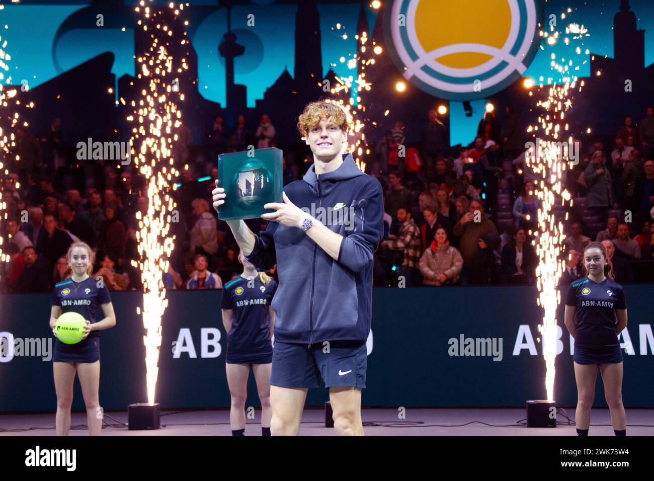 Rotterdam, Netherlands. 18th Feb, 2025. Italy's Jannik Sinner poses