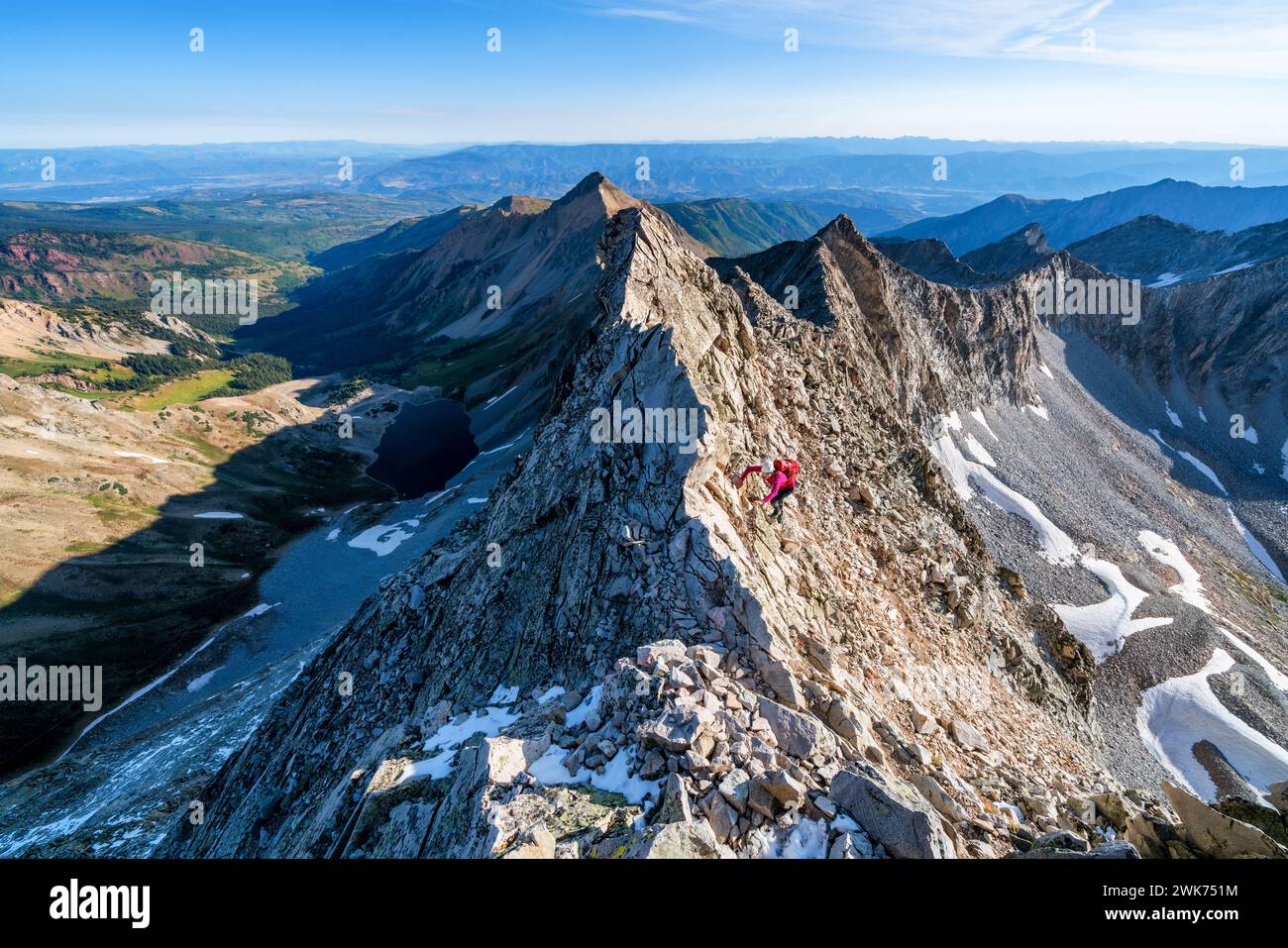 Mountain climbing on the Knife Edge Ridge of Capitol Peak mountain