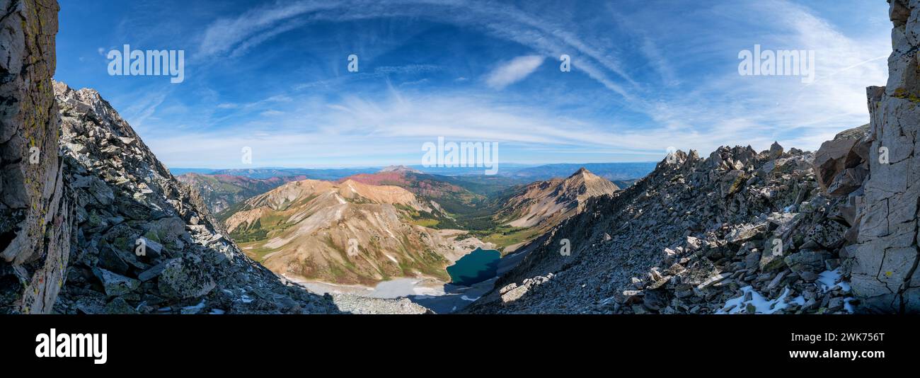 Views while mountain climbing on Capitol Peak mountain, Colorado, USA Stock Photo