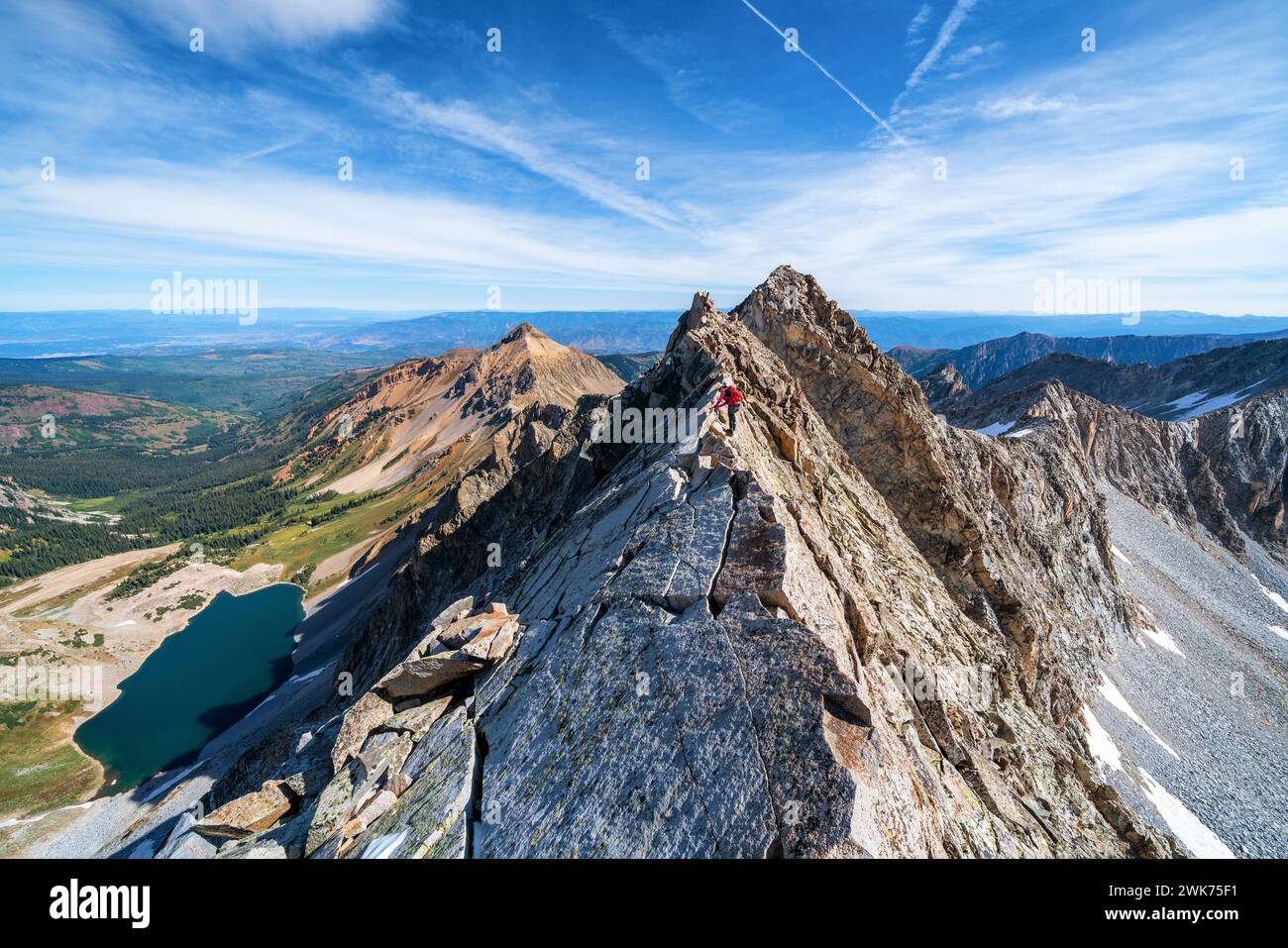 Mountain climbing on the Knife Edge Ridge of Capitol Peak mountain