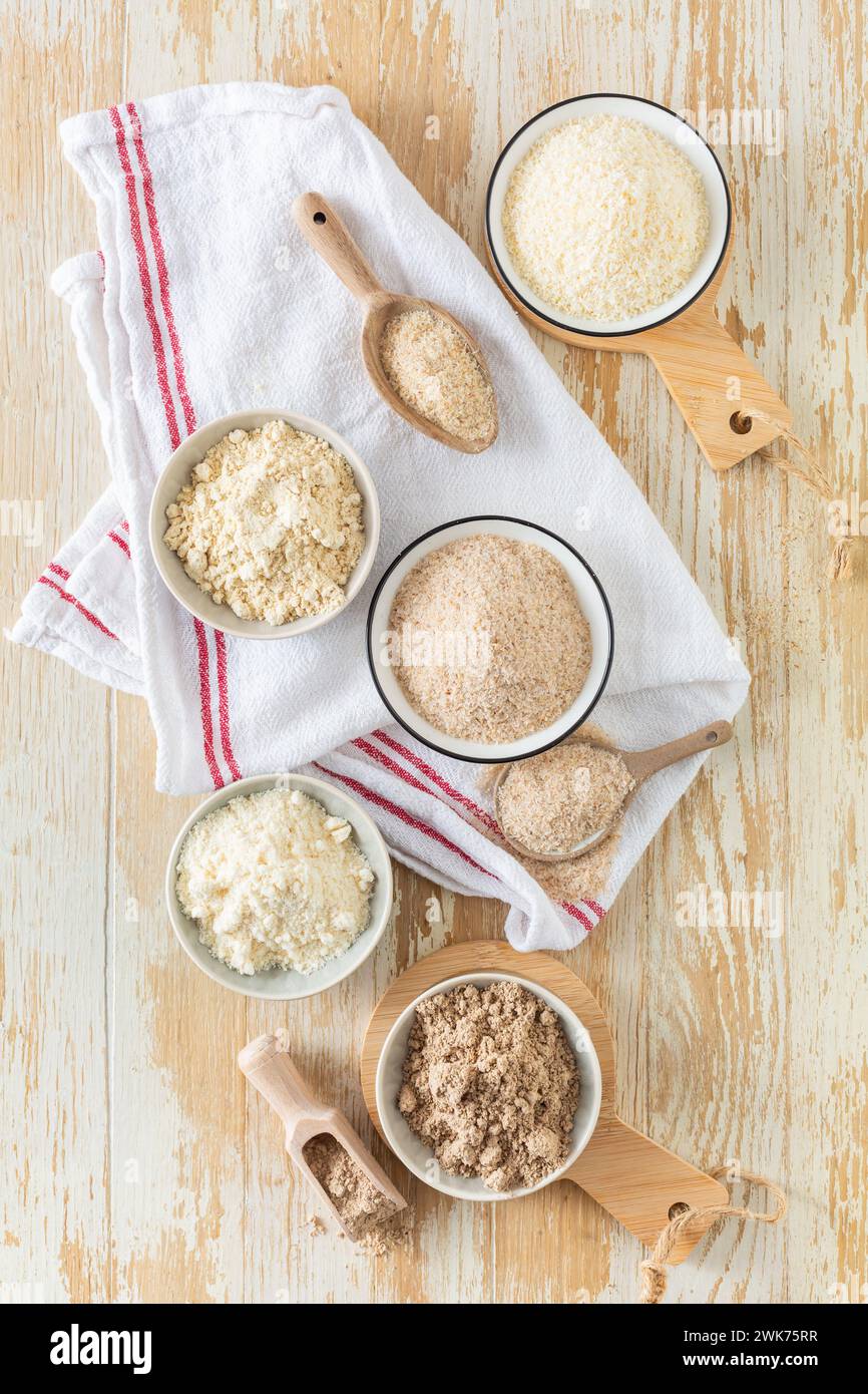 Assortment of various gluten free flour, without carbohydrate (almond