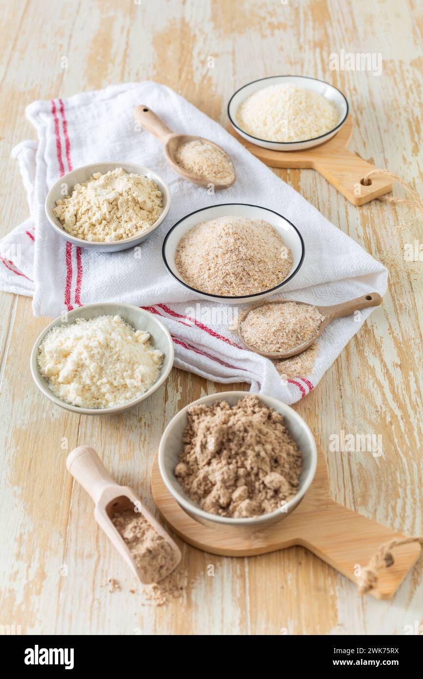 Assortment of various gluten free flour, without carbohydrate (almond