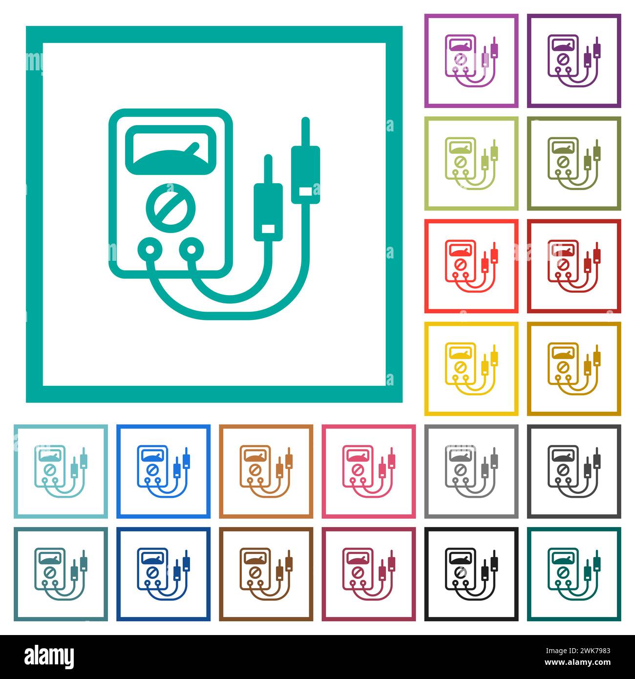 Multimeter flat color icons with quadrant frames on white background ...