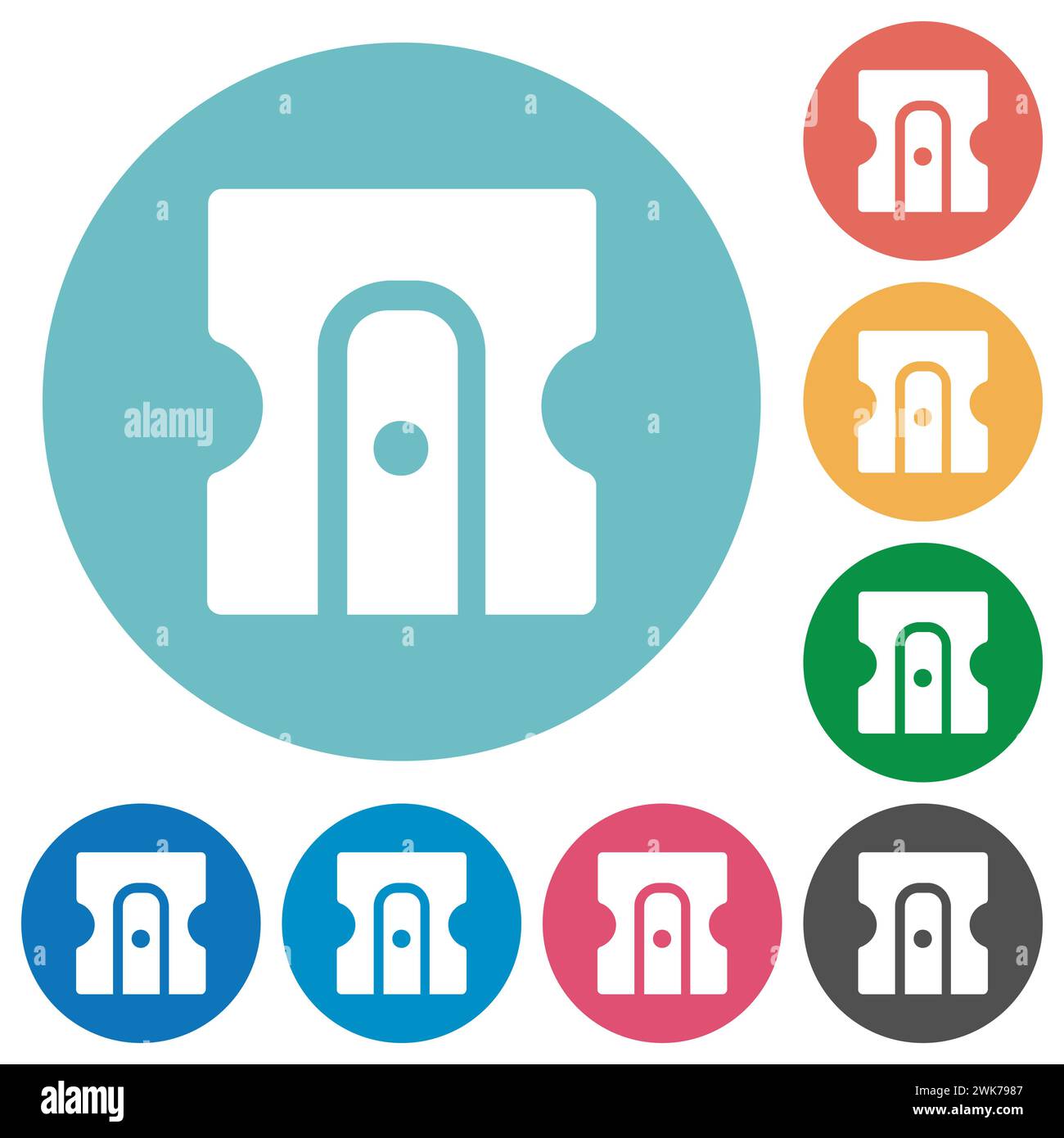 Pencil sharpener solid flat white icons on round color backgrounds Stock Vector
