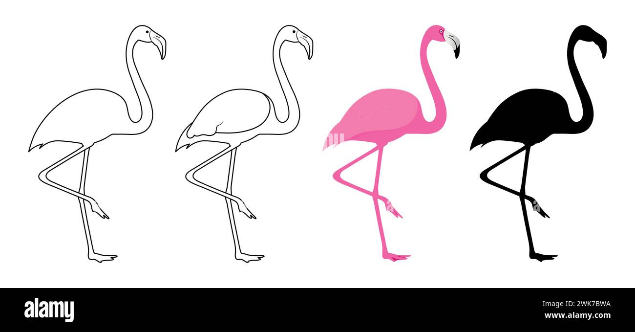 Pink flamingo silhouette birds illustration vector Set Stock Vector
