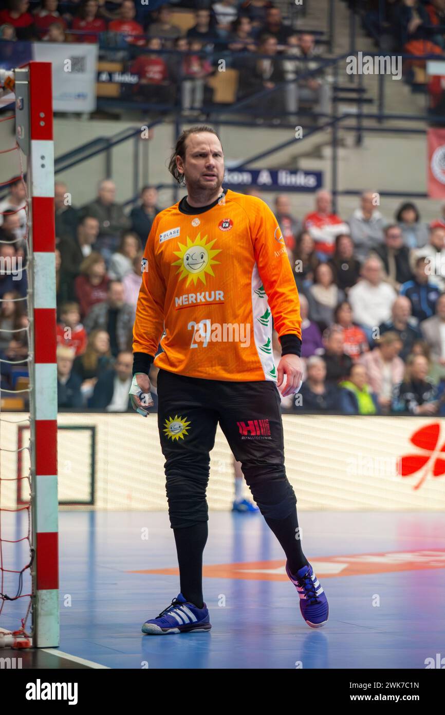 18.02.2024, 2. HBL, Handball-Bundesliga, 21. Spieltag): Eulen Ludwigshafen gegen TuS N-Lübbecke (Endstand 34:32). Bild: Nikolas Katsigiannis (29), TuS Stock Photo