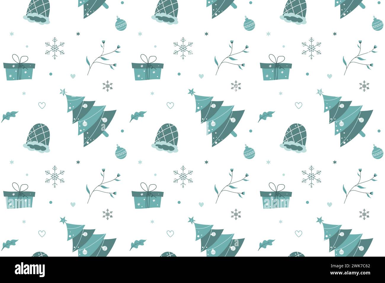 Seamless Christmas pattern design with different ornaments. Vector illustration Stock Vector
