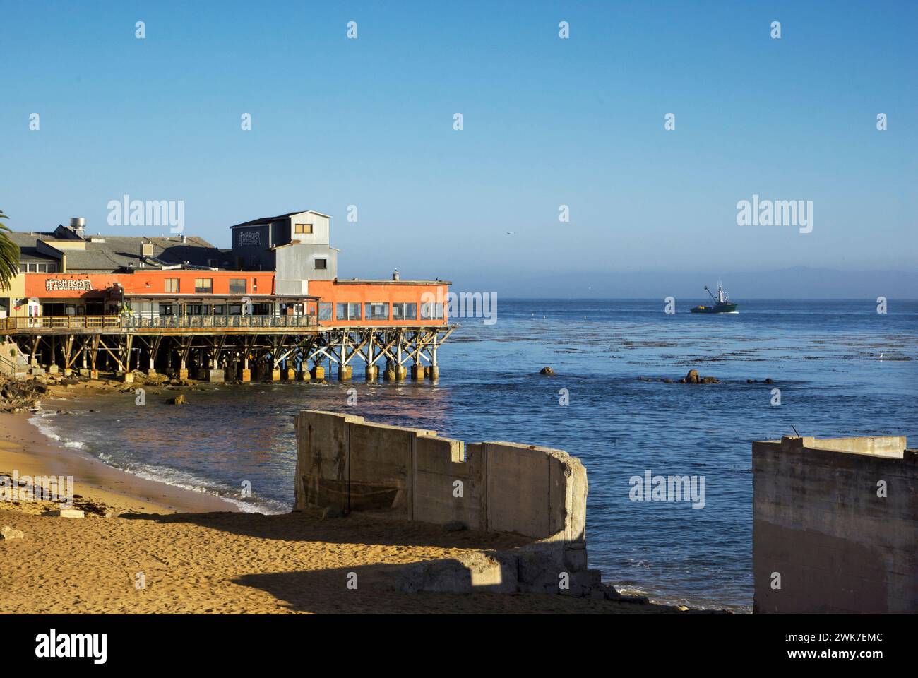 The Fish Hopper Restaurant offers seafood and steaks with a view of