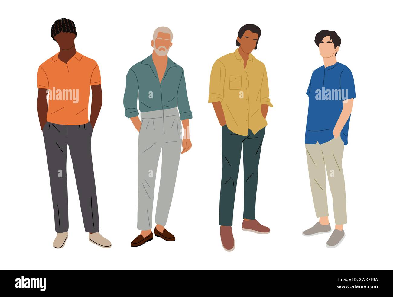 Set of multiracial men in summer casual outfits Stock Vector Image ...