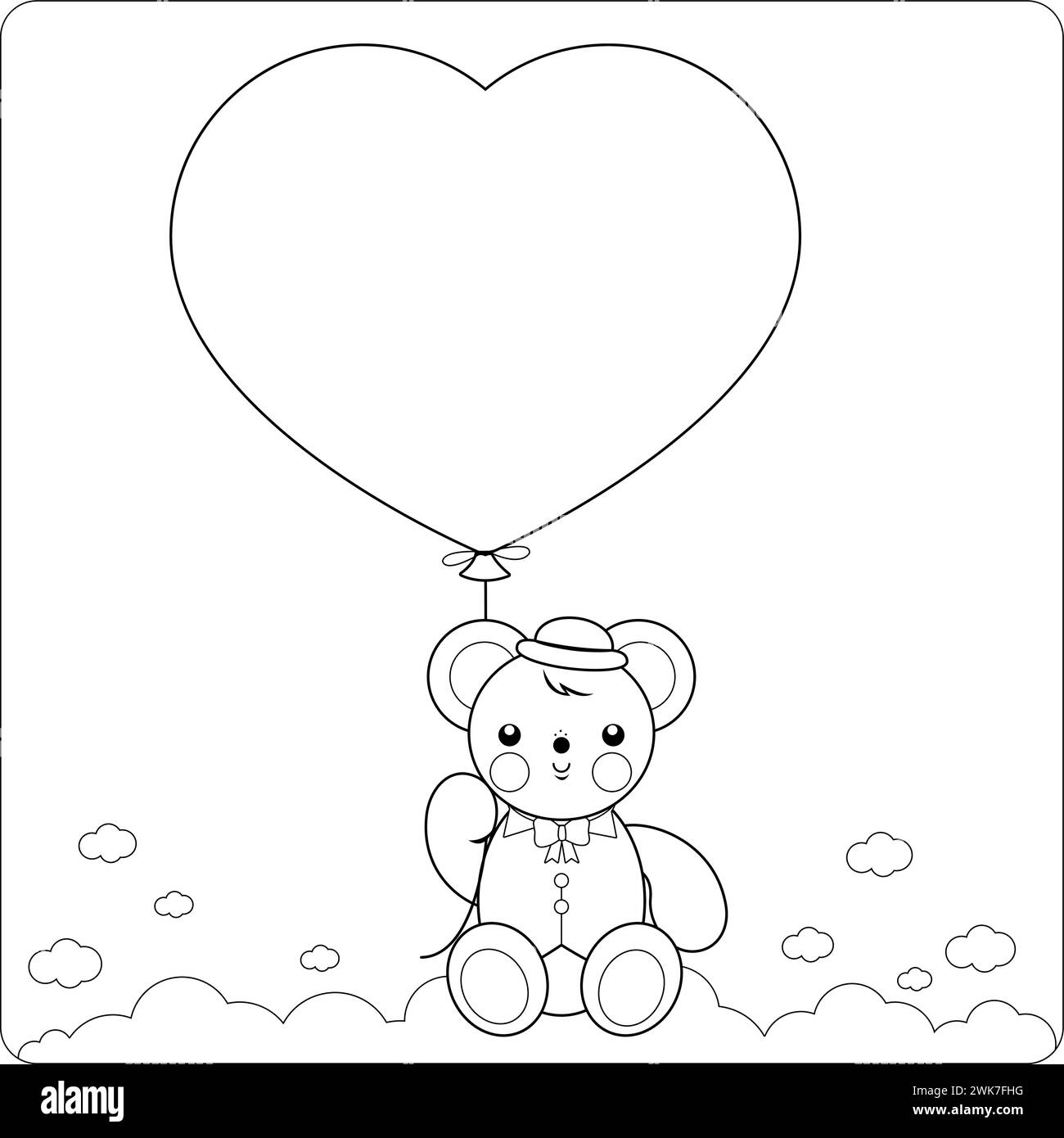 Teddy bear and balloon. Baby teddy bear holding a heart shaped balloon