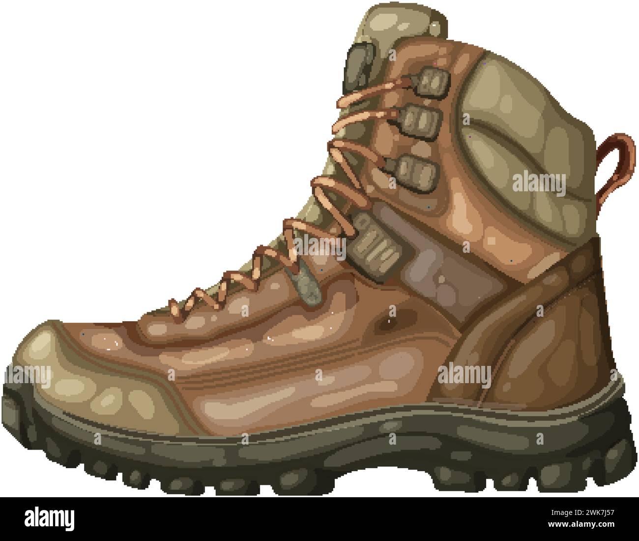 Vector graphic of a detailed, sturdy hiking boot. Stock Vector