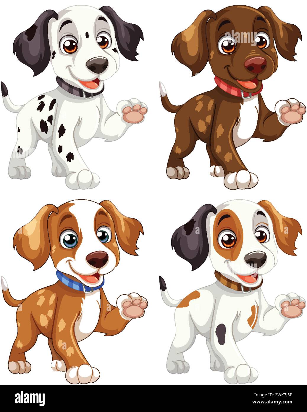 Four cute vector puppies with different markings. Stock Vector