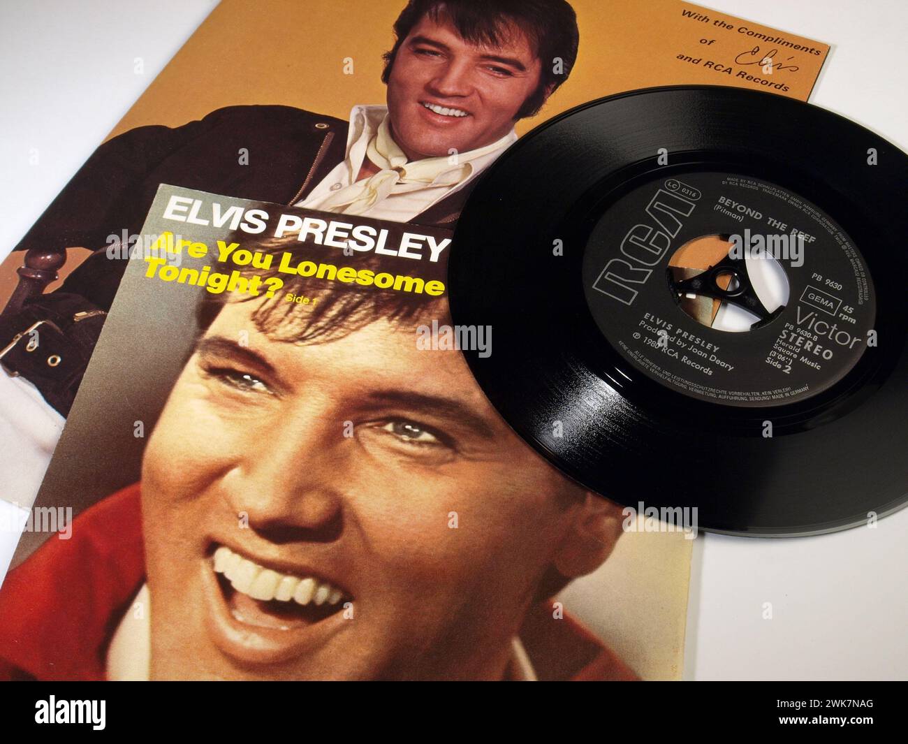 Music Exhibition - Elvis Presley Single HIT Vinyl Record with Pictures; King of Rock and Roll Stock Photo
