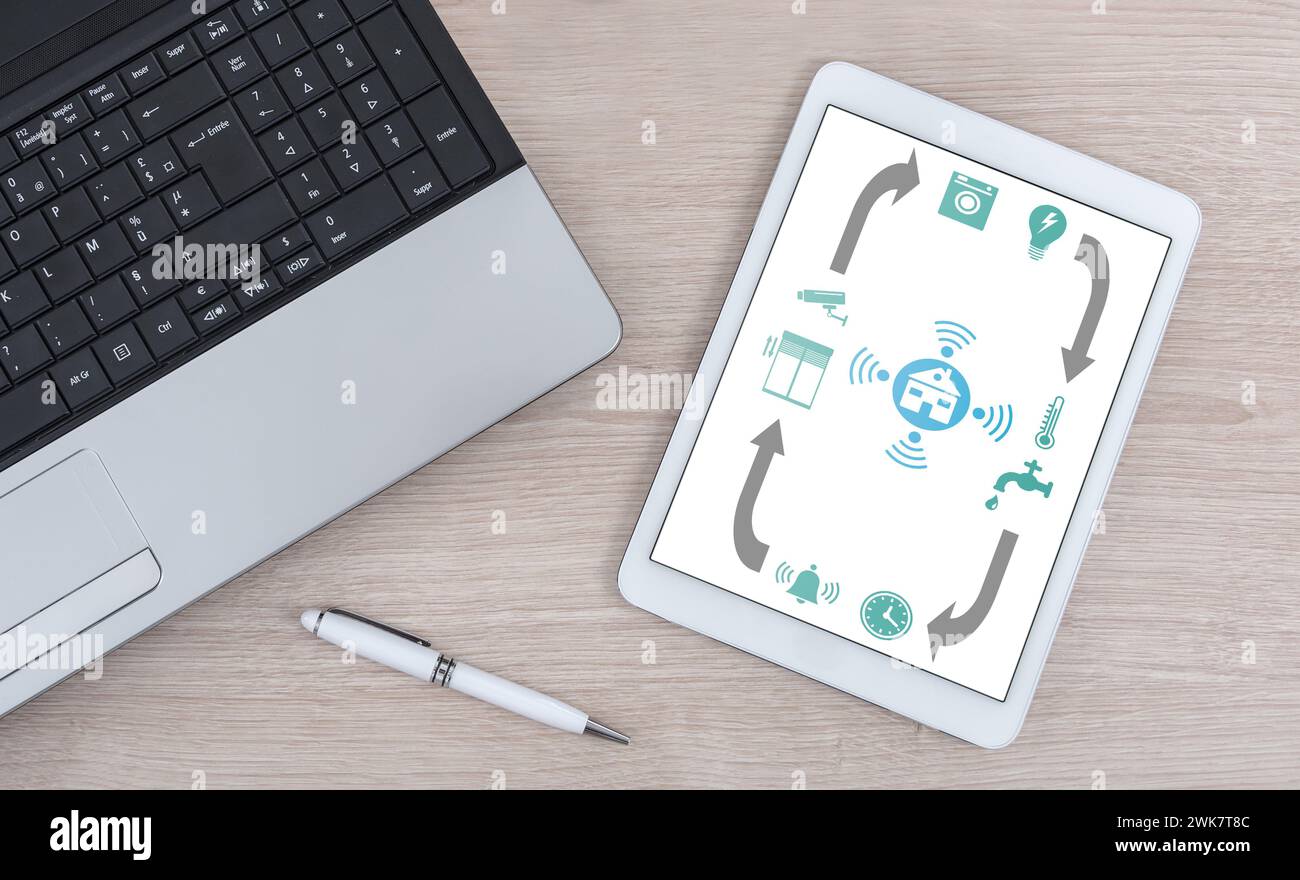Smart home concept shown on a digital tablet Stock Photo