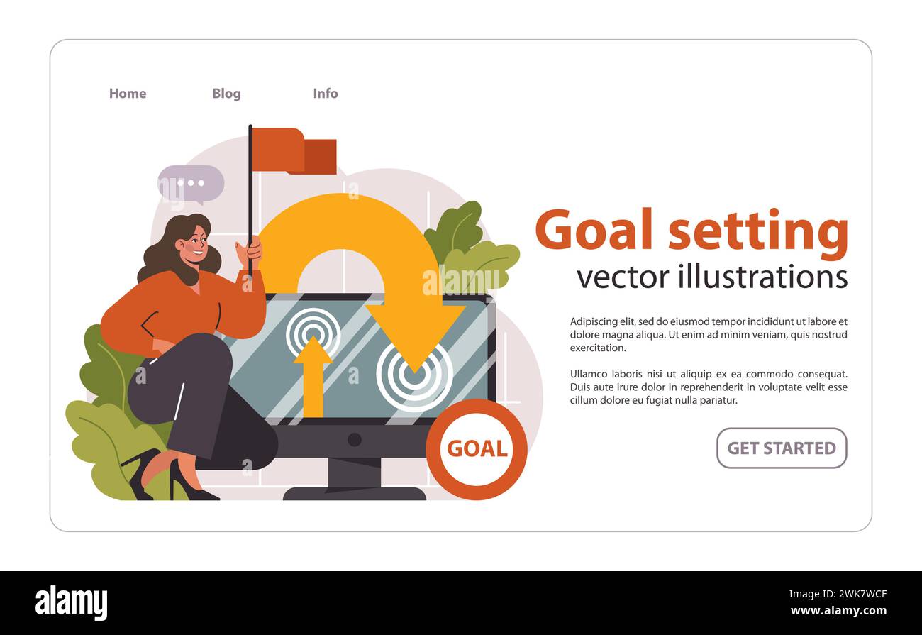 Goal Setting concept. A determined woman points towards her objective ...