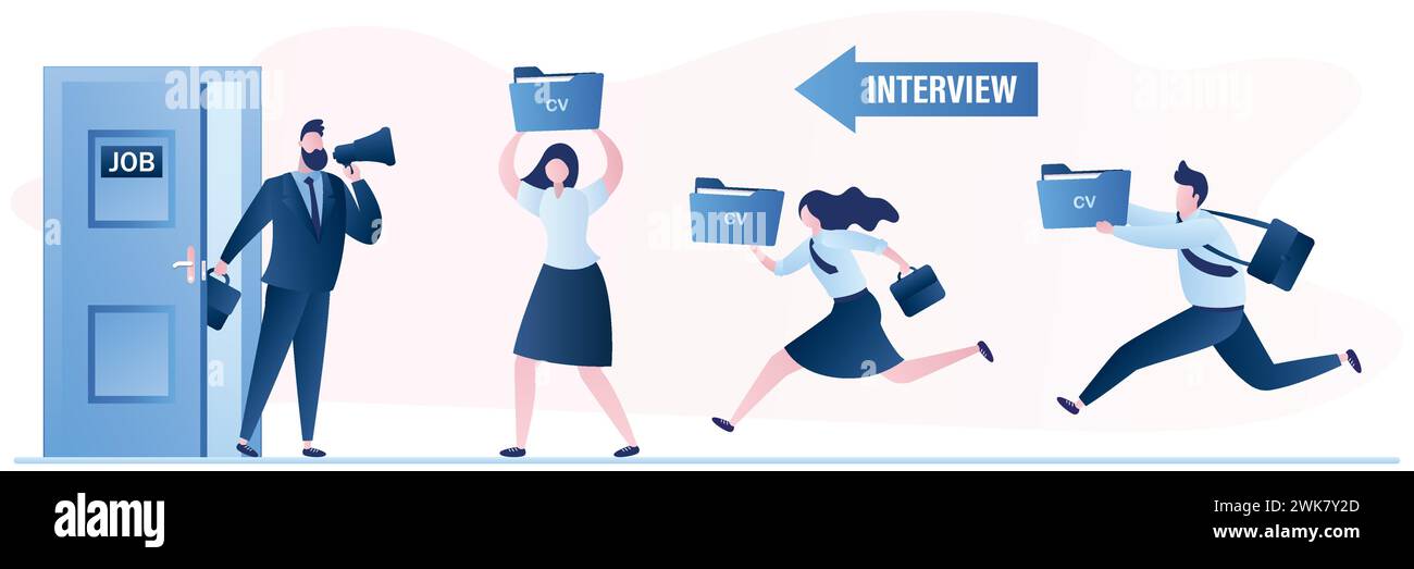 Run queue Stock Vector Images - Open Door In Interview Cabinet Room Businesspeople With Cv Resume Waiting And Running Interview Queue Hiring Agency And Job Seekers Male And Femal 2WK7Y2D