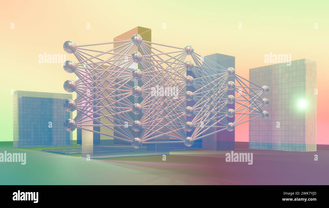 Fully connected neural network concept illustration elegant modern