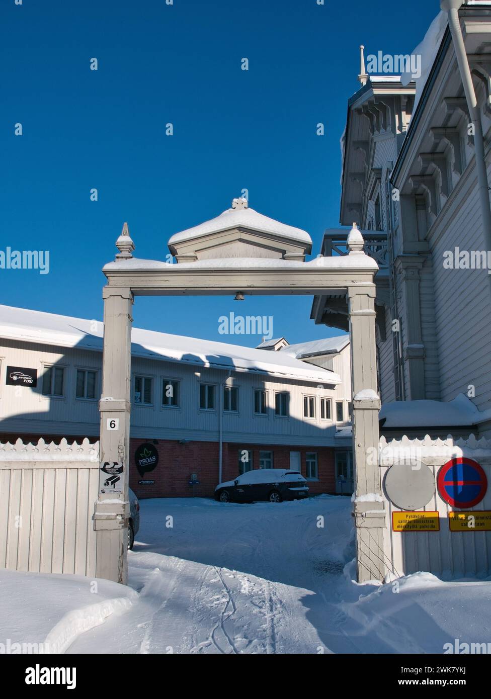 Wooden building architecture, Rauhala Oulu Finland Stock Photo