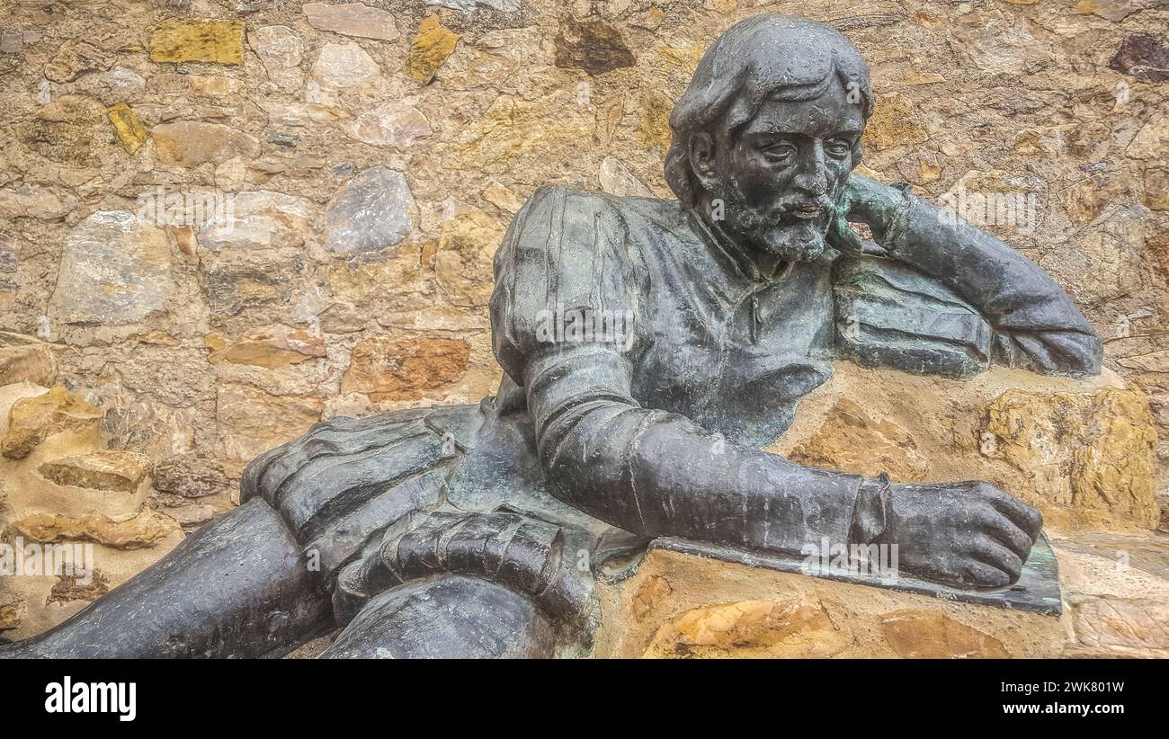 Llerena, Spain - Jun 26th, 2021: Pedro Cieza de Leon sculpture. Spanish conquistador and chronicler. Unknown artist, 2018 Stock Photo