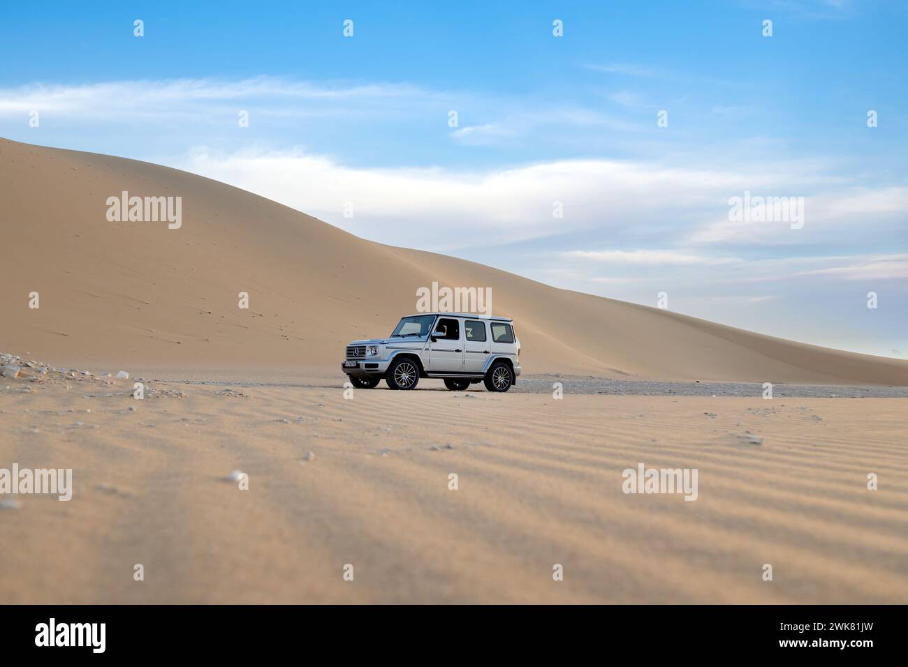Mercedes G500 Silver Color Dune Bashing Stock Photo