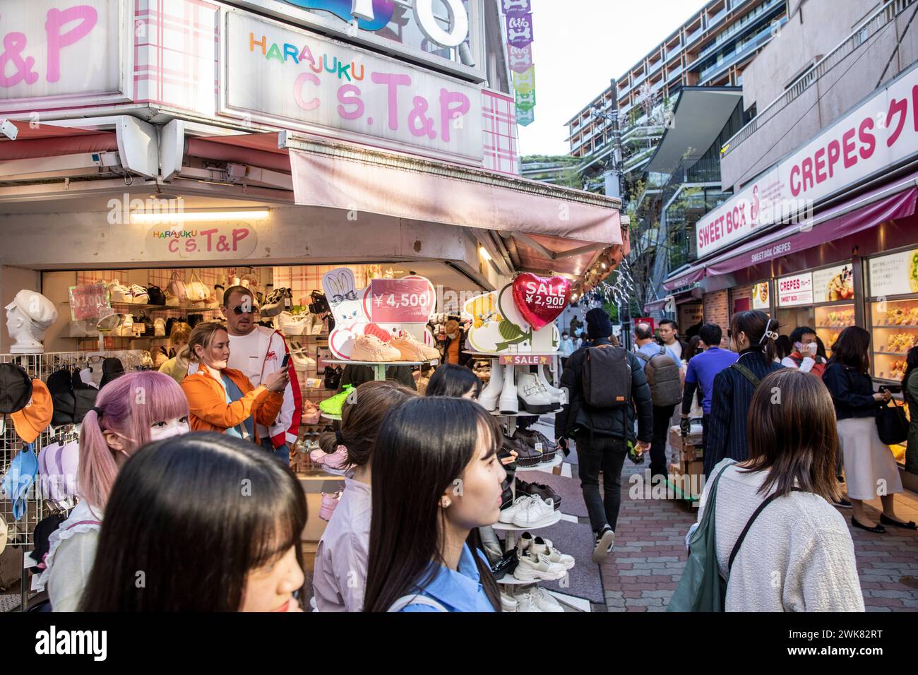 Harajuku district of Tokyo, Japanese fashion and youth culture with funky shops on Takeshita Dori street, Japan,Asia,April 2023 Stock Photo