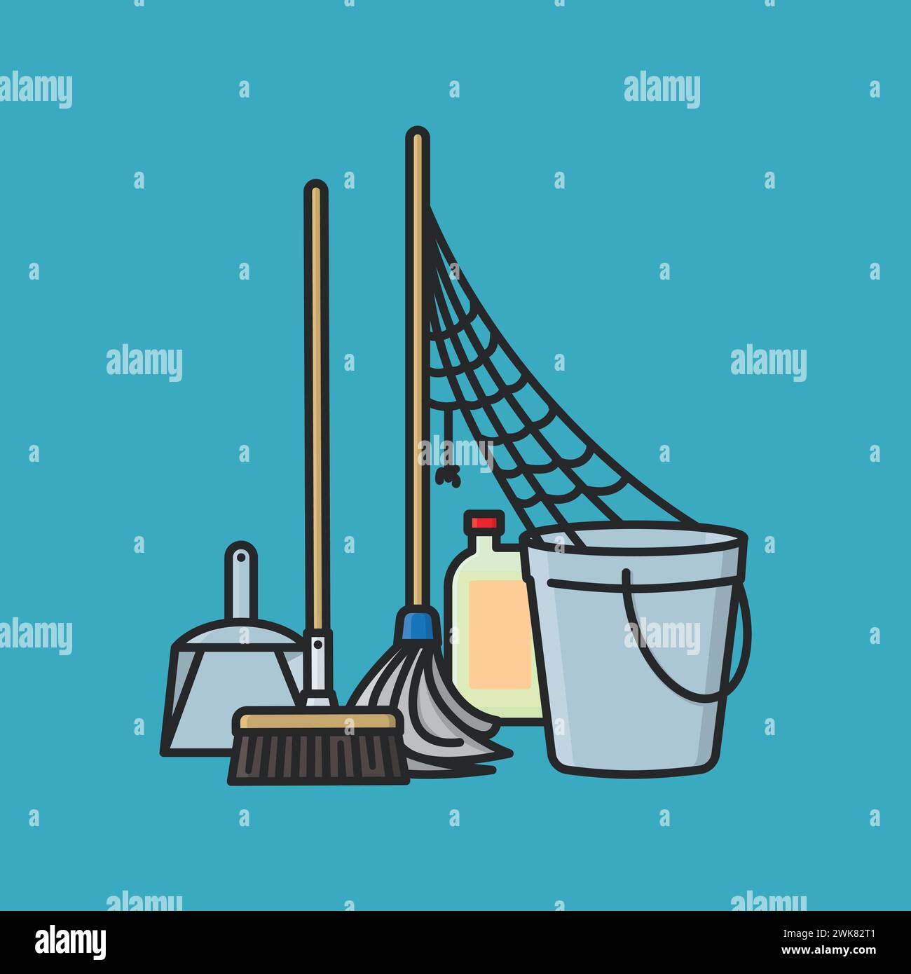 Cleaning equipment with cobweb vector illustration for No House Work Day on April 7 Stock Vector