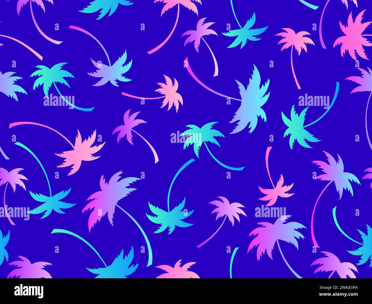 Palm trees silhouettes seamless pattern. Colorful gradient palm trees. Summer time, wallpaper with tropical pattern. Design for printing t-shirts, ban Stock Vector