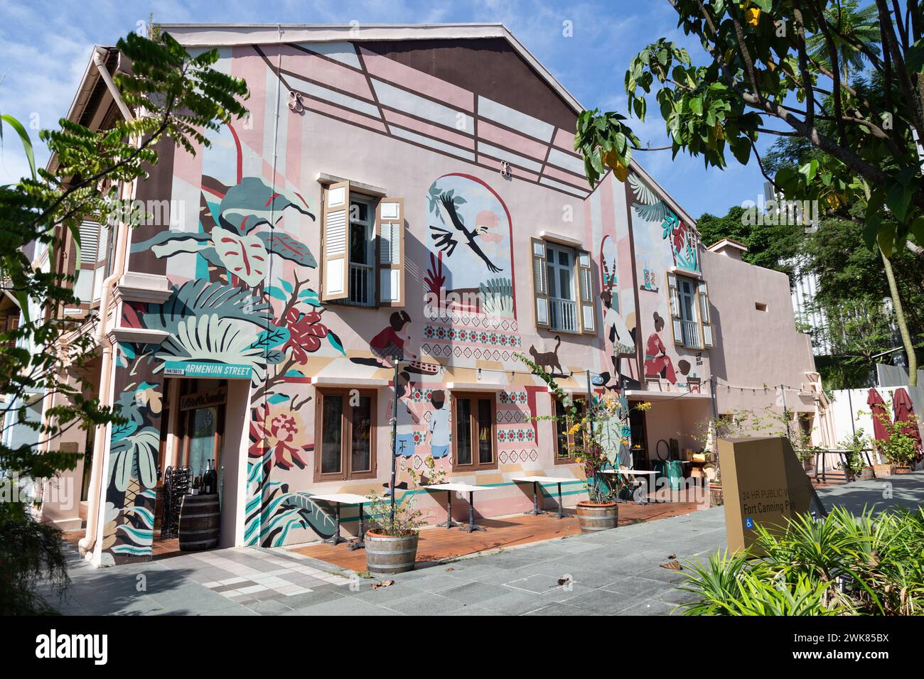 Colorful urban art on small café in the Armenian Street, Singapore Stock Photo