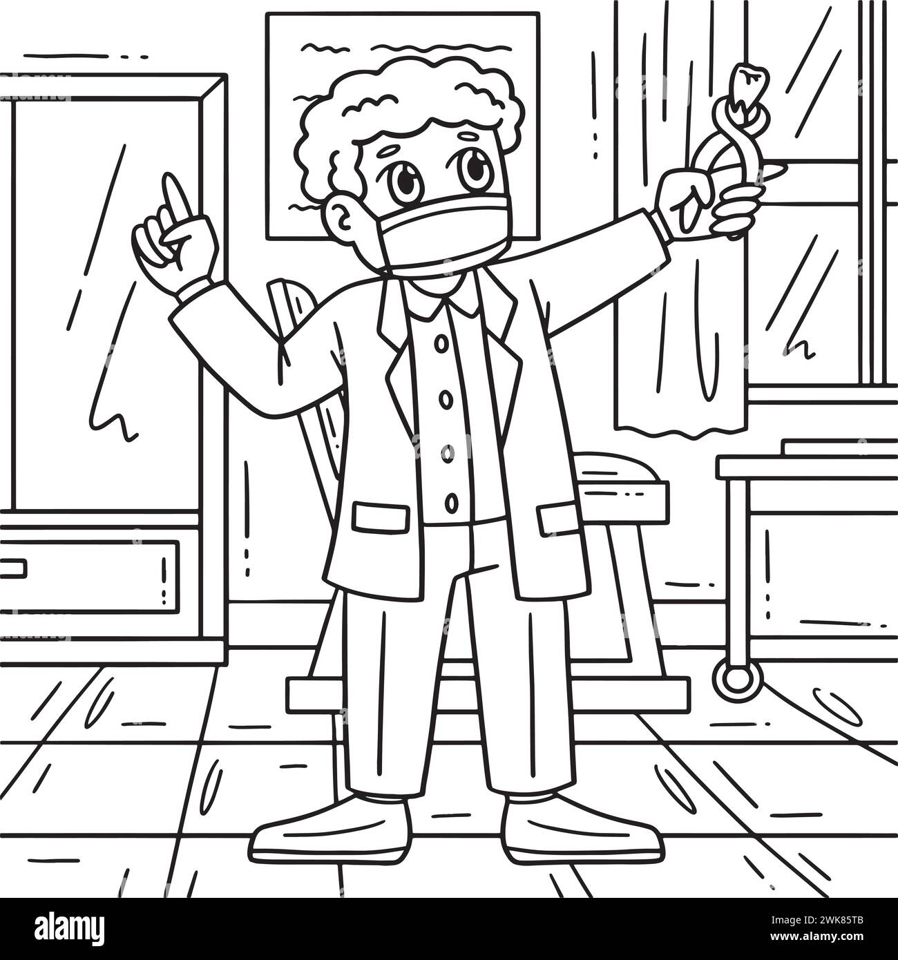 Dental Care Dentist Holding Tooth Coloring Page Stock Vector Image ...