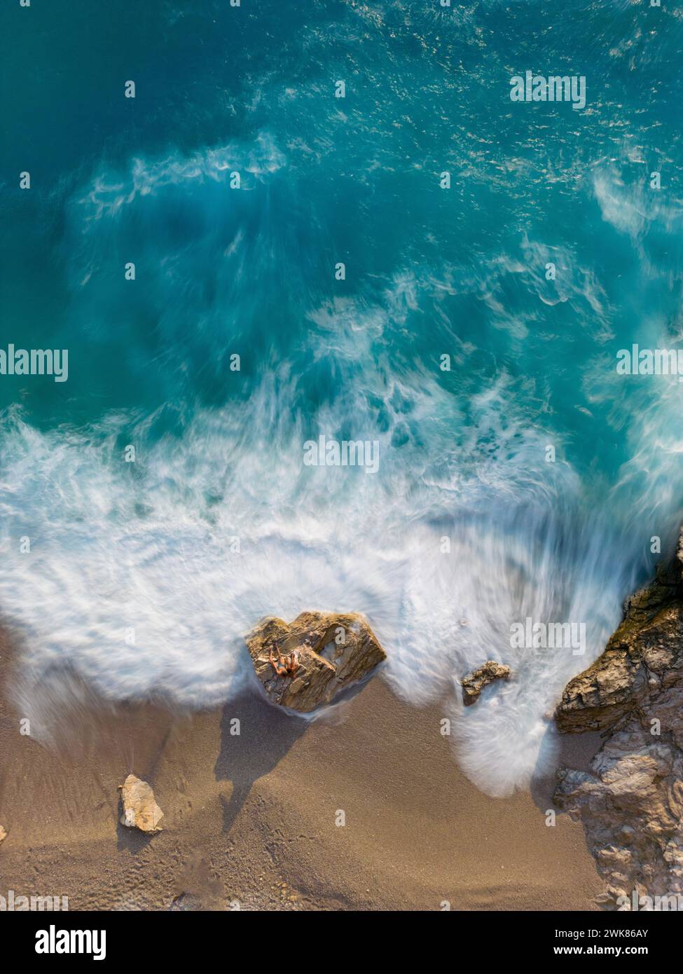 Rocky beach long exposure right angle Stock Photo
