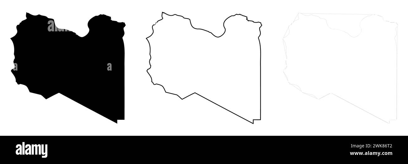 Libya country silhouette. Set of 3 high detailed maps. Solid black ...