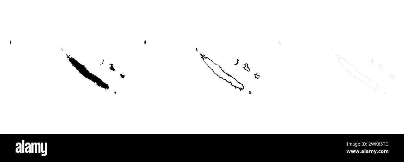 New Caledonia islands silhouette. Set of 3 high detailed maps. Solid ...