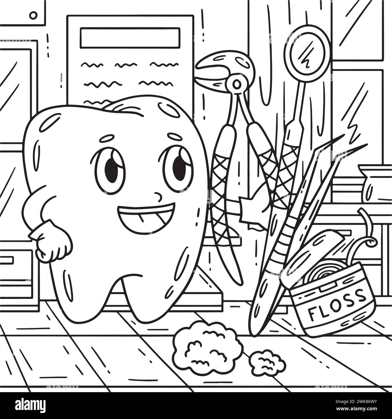 Dental Care Tooth with Tools Coloring Page Stock Vector Image & Art - Alamy