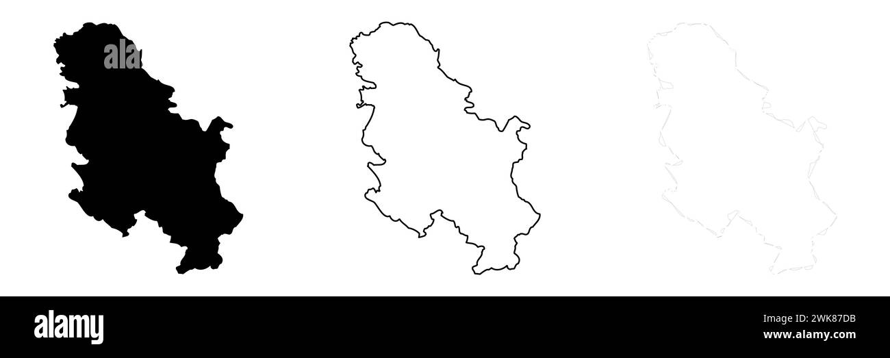 Serbia country silhouette. Set of 3 high detailed maps. Solid black ...